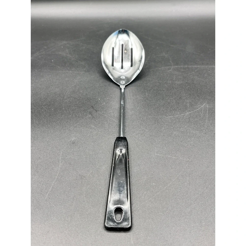 Vtg‎ Ames USA Slotted Spoon Stainless Steel Black Handle Kitchen Utensil 11.25